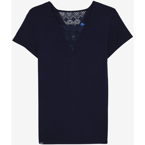 Textiel Dames T-shirts korte mouwen Oxbow Losse top met kanten inzetstuk P2TIA Blauw