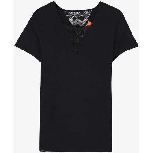 Textiel Dames T-shirts korte mouwen Oxbow Losse top met kanten inzetstuk P2TIA Zwart