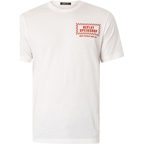 Textiel Heren T-shirts korte mouwen Replay Speedshop grafisch T-shirt op de rug Wit
