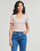 Textiel Dames T-shirts korte mouwen Calvin Klein Jeans WOVEN LABEL RIB V-NECK TEE Beige