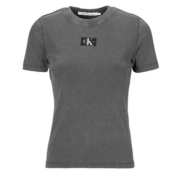 Textiel Dames T-shirts korte mouwen Calvin Klein Jeans LABEL WASHED RIB SLIM TEE Grijs