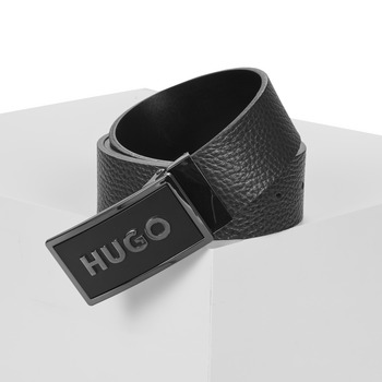 Hugo Boss Zwarte Leren Riem met Ingeprint Logo Black Heren