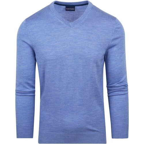 Textiel Heren Sweaters / Sweatshirts Suitable Merino Pullover V-Hals Lichtblauw Blauw