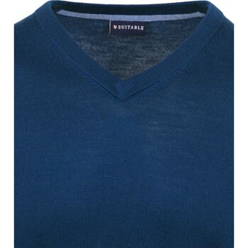 Suitable Merino Pullover V-Hals Indigo Blauw Blauw