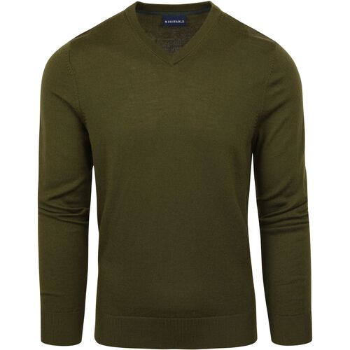 Textiel Heren Sweaters / Sweatshirts Suitable Merino Pullover V-Hals Olijfgroen Groen