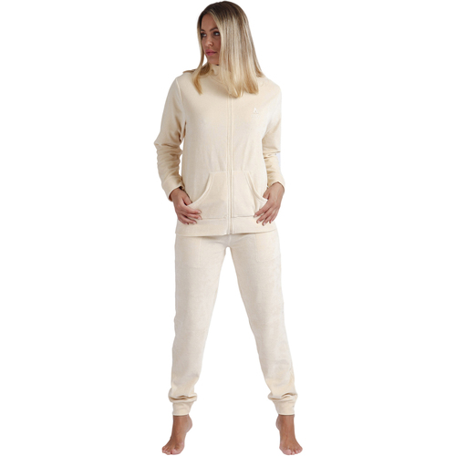 Textiel Dames Pyjama's / nachthemden Admas Pyjama loungewear broek jas met rits Soft Home Beige