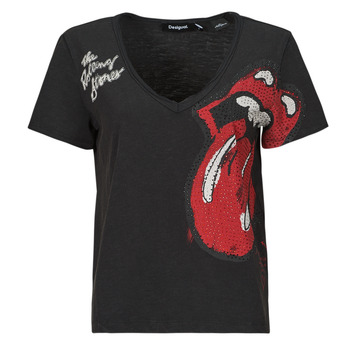 Desigual Zwarte Rolling Stones T-shirt met Strass Black Dames