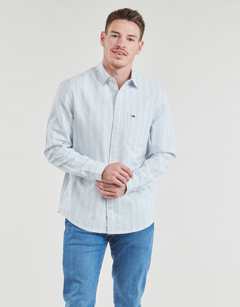 Textiel Heren Overhemden lange mouwen Tommy Jeans TJM REG OXFORD STRIPESHIRT Wit / Blauw
