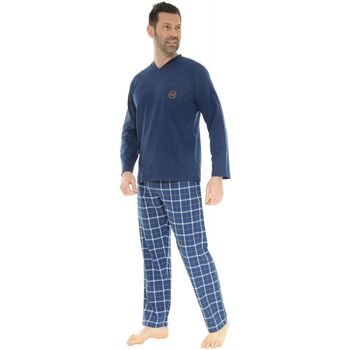 Christian Cane Pyjama's nachthemden PYJAMA LONG COL V BLEU DORIAN
