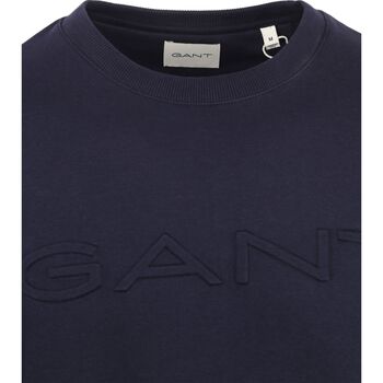 Gant Sweater Embossed Logo Navy Blauw