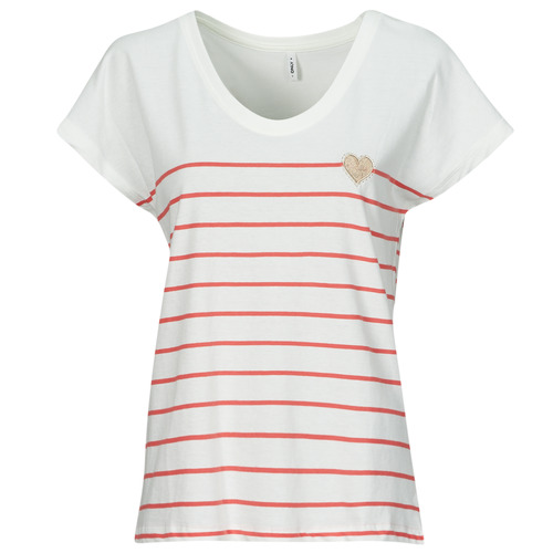Textiel Dames T-shirts korte mouwen Only ONLEMILY Ecru / Rood