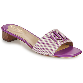 Schoenen Dames Leren slippers Lauren Ralph Lauren FAY LOGO-SANDALS-FLAT SANDAL Violet / Beige