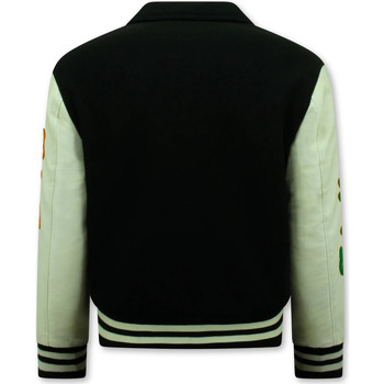 Enos Geborduurde Vintage Varsity Jacket Zwart