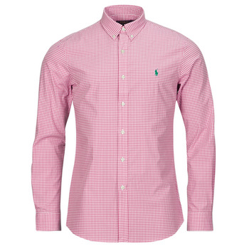 Textiel Heren Overhemden lange mouwen Polo Ralph Lauren CHEMISE AJUSTEE SLIM FIT EN POPELINE RAYE Roze / Wit / Resort / Roze
