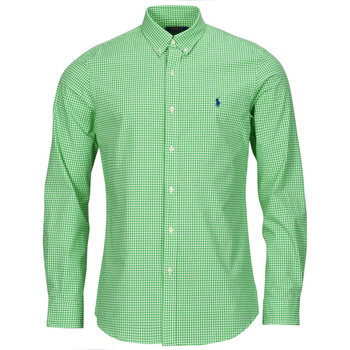 Textiel Heren Overhemden lange mouwen Polo Ralph Lauren CHEMISE AJUSTEE SLIM FIT EN POPELINE RAYE Groen / Wit / Smaragd