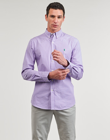 Textiel Heren Overhemden lange mouwen Polo Ralph Lauren CHEMISE AJUSTEE SLIM FIT EN POPELINE RAYE Violet / Wit / Lavendel / Wit