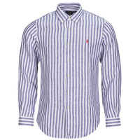 Textiel Heren Overhemden lange mouwen Polo Ralph Lauren CHEMISE COUPE DROITE EN LIN Marine / Wit