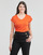 Textiel Dames T-shirts korte mouwen Pieces PCBILLO TEE LUREX STRIPES Oranje
