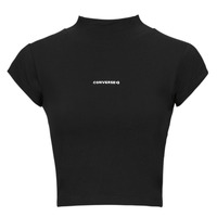 Textiel Dames T-shirts korte mouwen Converse WORDMARK TOP BLACK Zwart