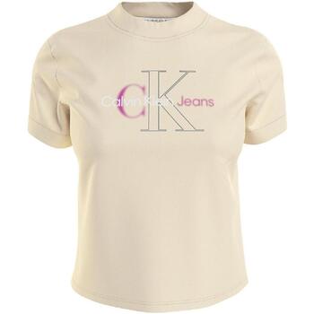 Textiel Dames T-shirts korte mouwen Calvin Klein Jeans  Beige