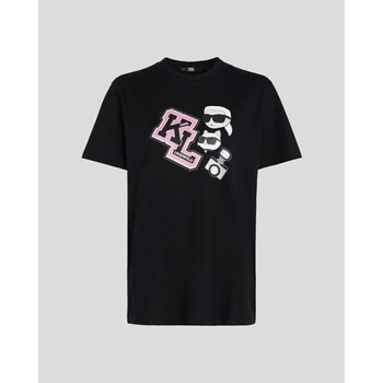 Textiel Dames T-shirts & Polo’s Karl Lagerfeld 240W1727 OVERSIZED IKONIK VARSITY TEE Zwart