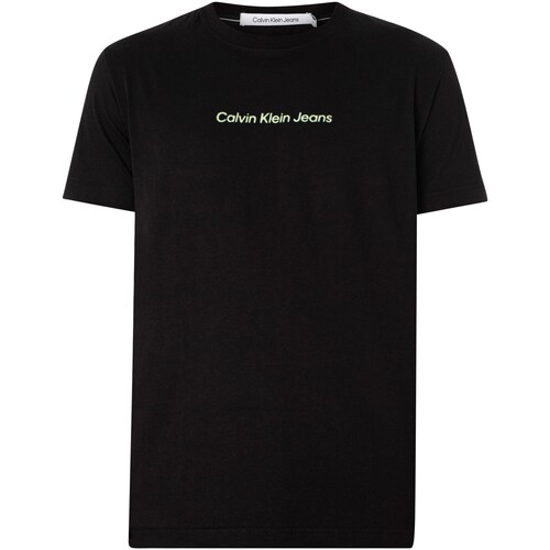 Textiel Heren T-shirts korte mouwen Calvin Klein Jeans T-shirt met gespiegeld logo op de achterkant Zwart