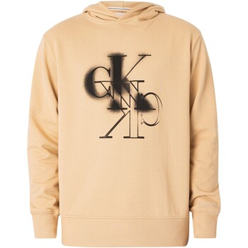 Textiel Heren Sweaters / Sweatshirts Calvin Klein Jeans Pullover-hoodie met gespiegeld logo Beige