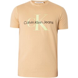 Textiel Heren T-shirts korte mouwen Calvin Klein Jeans Seizoensgebonden T-shirt met monologo Beige