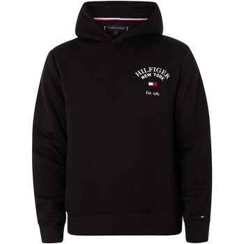 Textiel Heren Sweaters / Sweatshirts Tommy Hilfiger Gebogen Varsity Pullover Hoodie Zwart