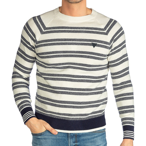Textiel Heren Sweaters / Sweatshirts Guess Adam Raglan Ls Cn Striped Swtr Wit
