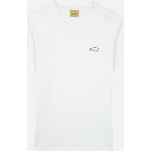 Textiel Heren T-shirts korte mouwen Oxbow Effen T-shirt met V-hals en logo op de borst TIVEGA Wit