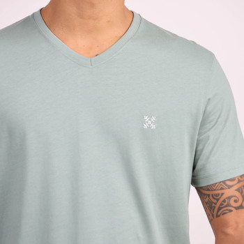 Oxbow Effen T-shirt met V-hals 4flo geborduurd op de borst TIVE Groen