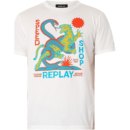 Textiel Heren T-shirts korte mouwen Replay Grafische T-shirt Wit