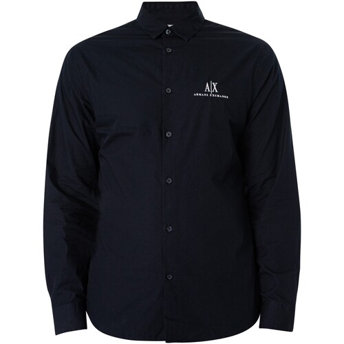 Textiel Heren Overhemden lange mouwen EAX Shirt met logo op de borst Blauw