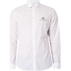 Textiel Heren Overhemden lange mouwen EAX Shirt met logo op de borst Wit