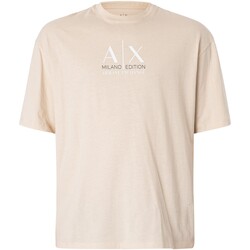 Textiel Heren T-shirts korte mouwen EAX Logo grafische T-shirt Beige