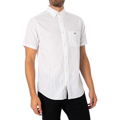 Textiel Heren Overhemden lange mouwen Gant Normaal katoenlinnen overhemd met korte mouwen Wit