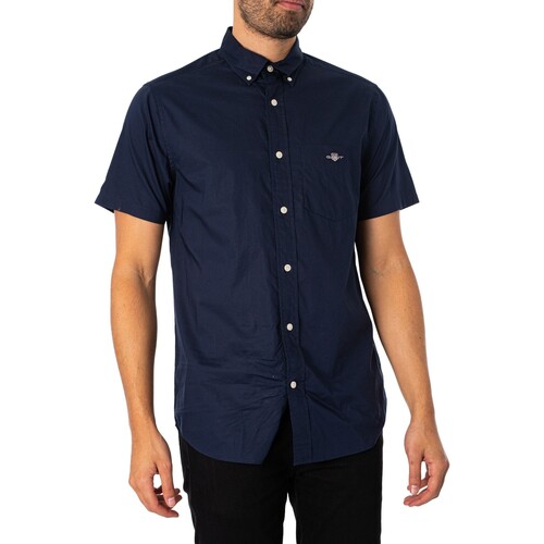 Textiel Heren Overhemden lange mouwen Gant Normaal poplin overhemd met korte mouwen Blauw