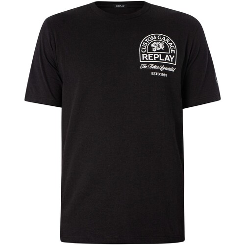 Textiel Heren T-shirts korte mouwen Replay T-shirt met grafisch logo aan de achterkant Zwart