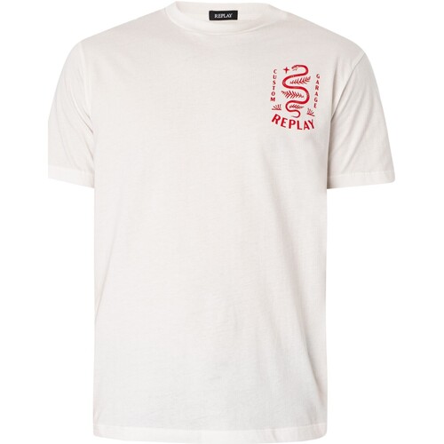 Textiel Heren T-shirts korte mouwen Replay T-shirt met grafisch logo aan de achterkant Wit