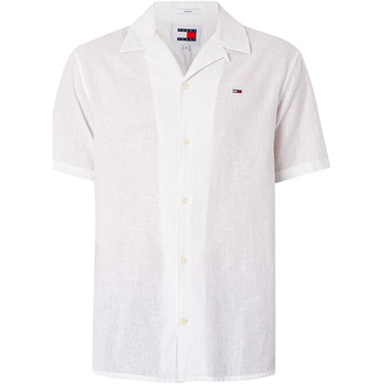 Textiel Heren Overhemden korte mouwen Tommy Jeans Linnenmix Camp overhemd met korte mouwen Wit