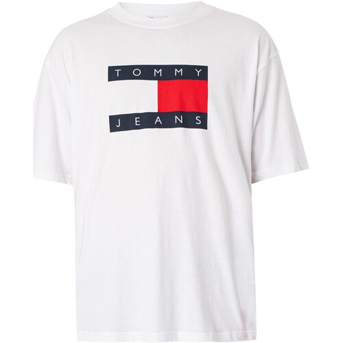 Textiel Heren T-shirts korte mouwen Tommy Jeans Skate vlag T-shirt Wit