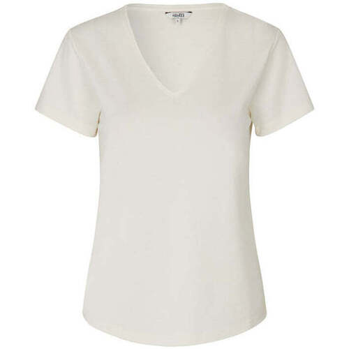 Textiel Dames T-shirts korte mouwen Mbym Basic wit V-hals T-shirt Luvanna Wit
