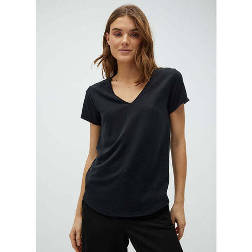 Textiel Dames T-shirts korte mouwen Mbym Basic zwart V-hals T-shirt Luvanna Zwart