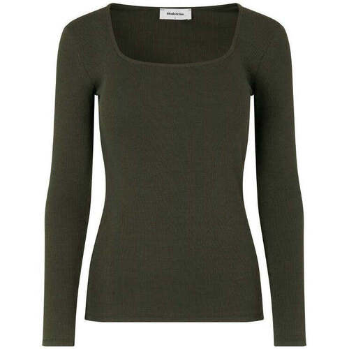 Textiel Dames T-shirts korte mouwen Modström Donkergroene top met vierkante hals Toxie Groen
