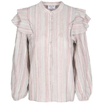 Textiel Dames Tops / Blousjes Frnch Lichtgrijze gestreepte blouse met volants Charme Grijs