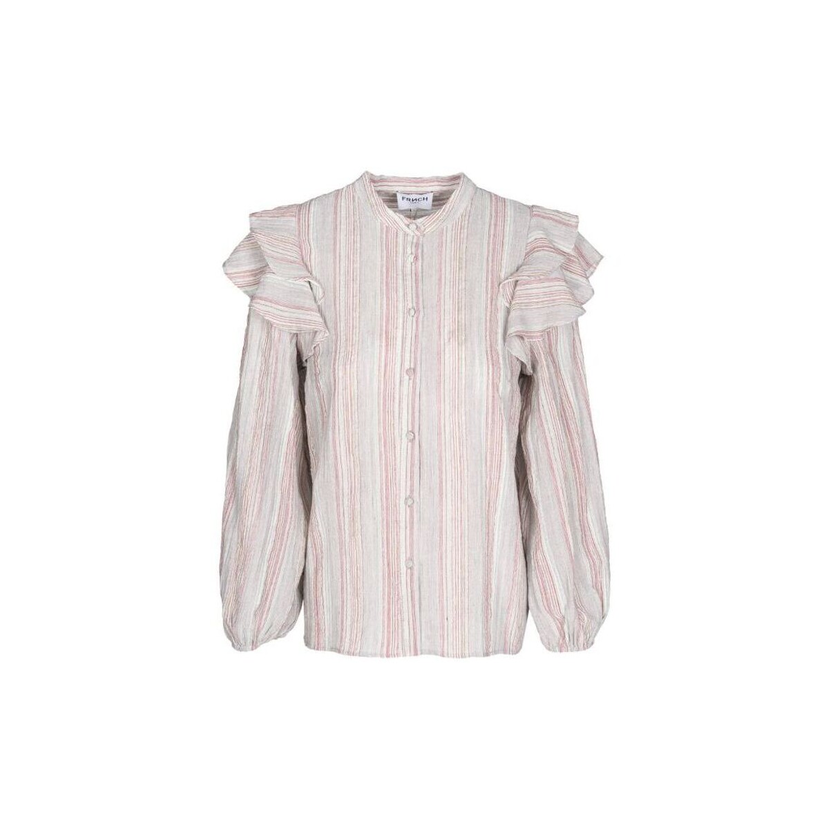 Textiel Dames Tops / Blousjes Frnch Lichtgrijze gestreepte blouse met volants Charme Grijs