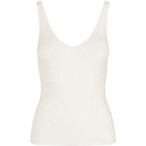 Textiel Dames T-shirts korte mouwen Mbym Witte knit top met v-hals Suala Wit