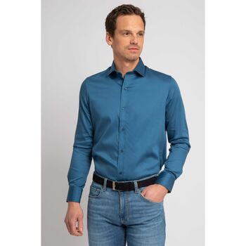 Suitable Overhemd Lange Mouw Satin Overhemd Blauw