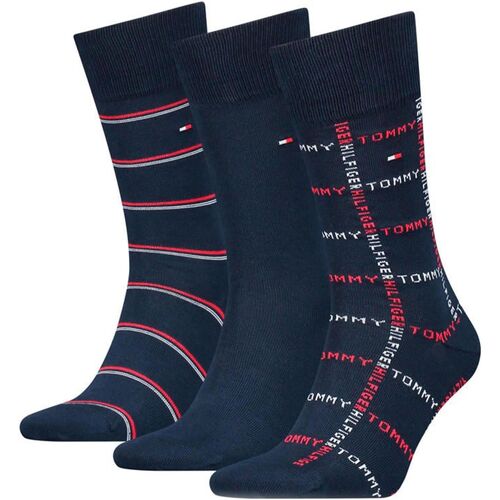 Ondergoed Heren Socks Tommy Hilfiger Giftbox Grid Stripe 3-Pack Blauw